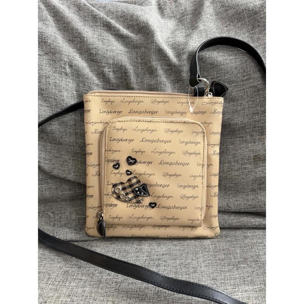 Longaberger Black & Brown Crossbody Purse All Over Script Logo New